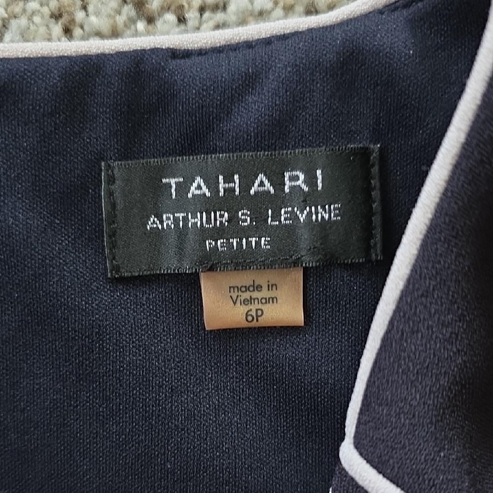 Tahari Navy Mini Dress with White Trim - Picture 2 of 7